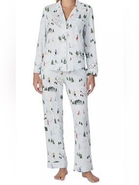 Kate Spade Pajamas Classic Long Sleeve Winter Village Ski Trip Print Pjs NWT